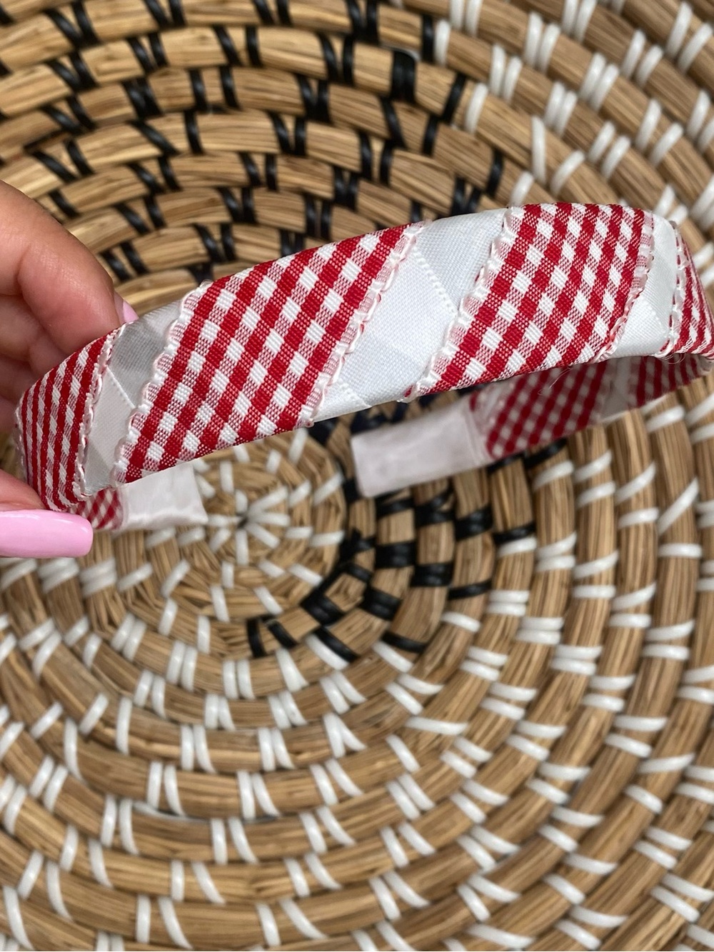 Red and White Gingham Headband - Hand Crafted - Picture 4 of 4